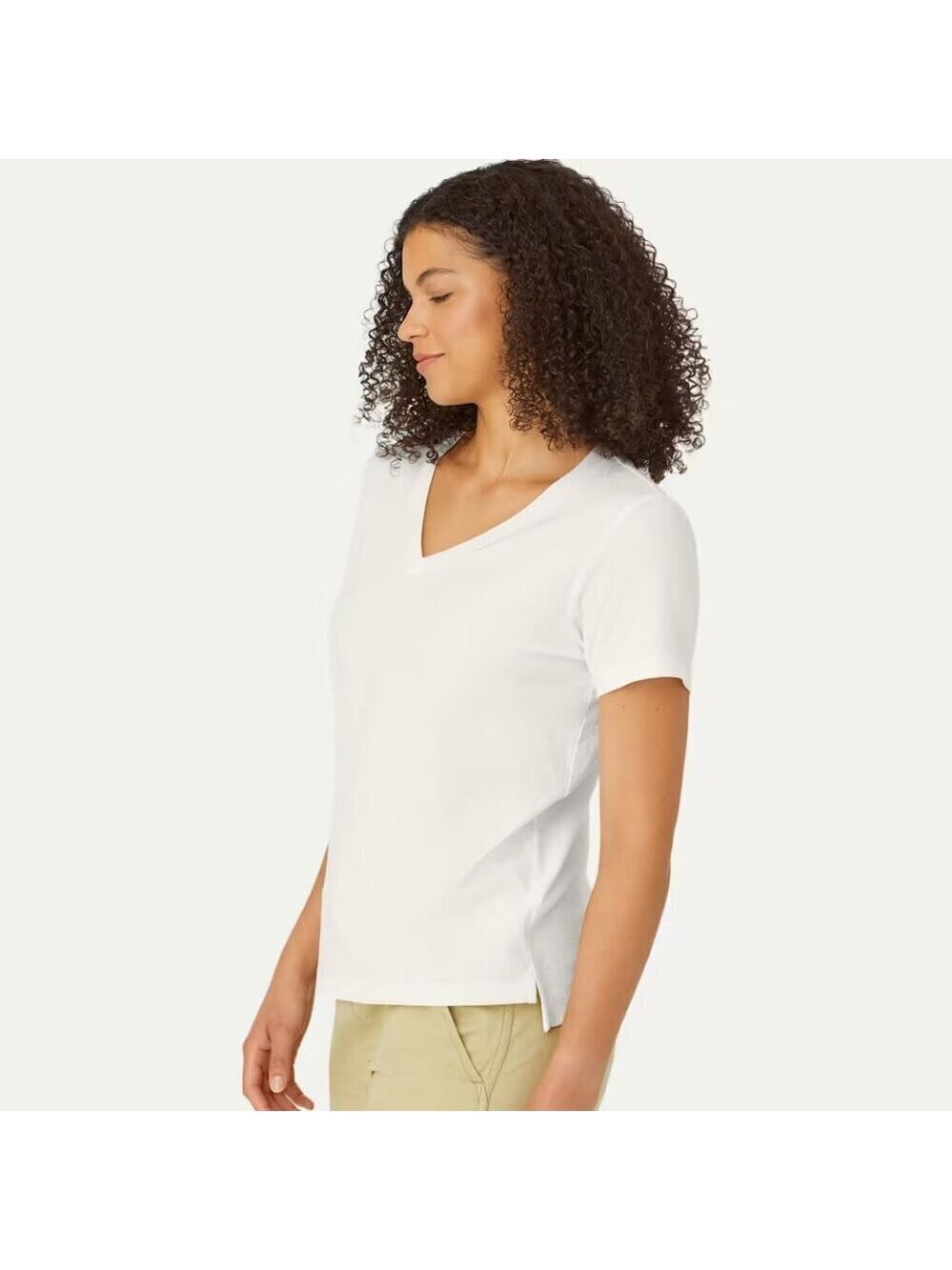 Bombas Air Slub White Pima Cotton V-Neck Tee High Low Side Slit Hem Size XL